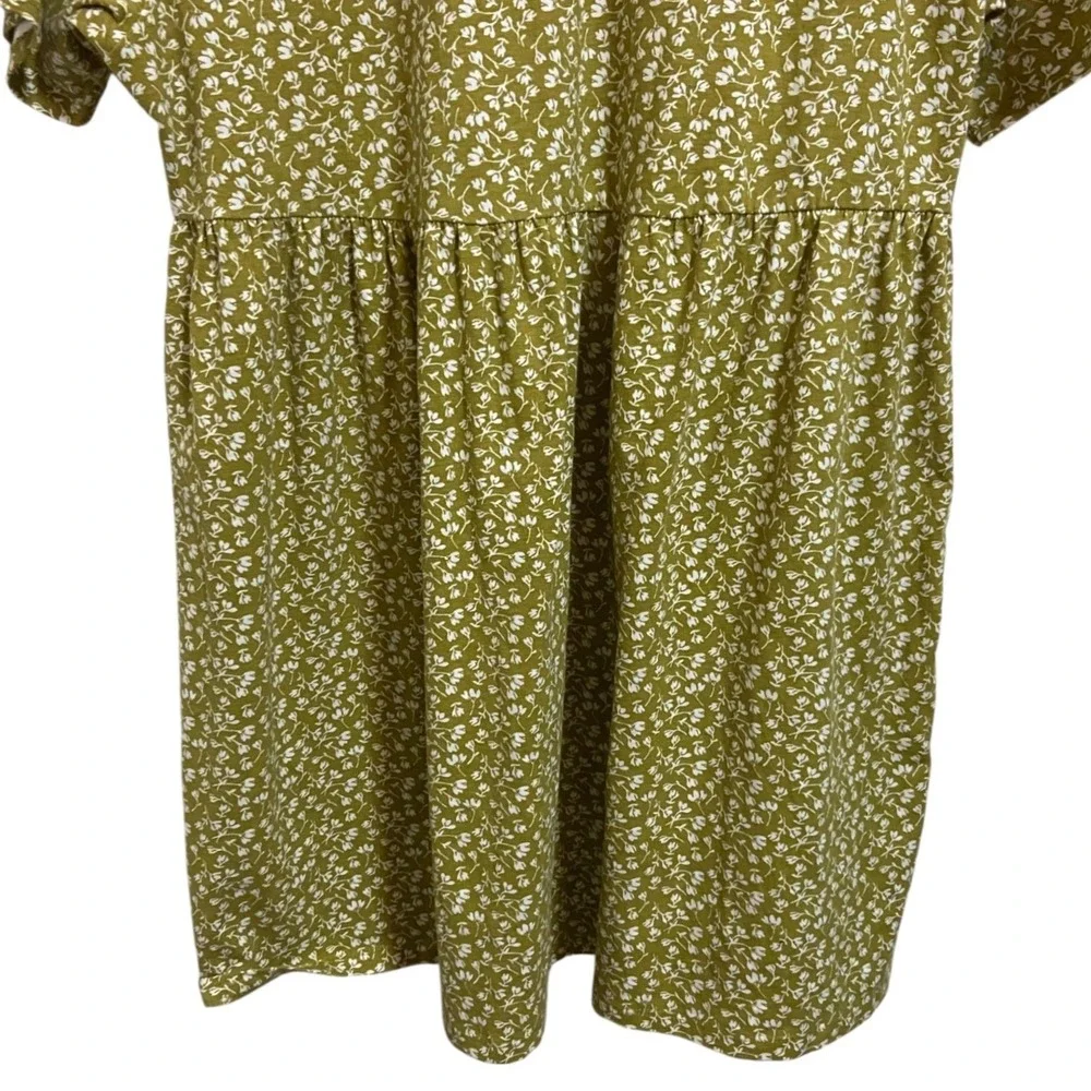 RVCA Olive Green Floral Babydoll Mini Dress Cottagecore Boho Festival Size Large - Picture 11 of 11